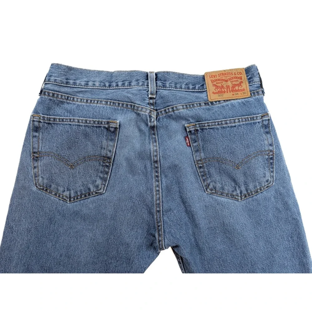 Levi's 505 Regular Fit Blue Denim Straight Leg Distressed Jeans Men's Size 34x30